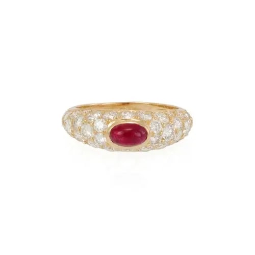 TIFFANY & CO. 2.60CT DIAMOND RUBY 18K YELLOW GOLD DOME BAND RING SIZE 6.25: TIFFANY & CO. 2.60CT DIAMOND RUBY 18K YELLOW GOLD DOME BAND RING SIZE 6.25 Tiffany & Co. 2.60ct Diamond Ruby 18k Yellow Gold Dome Band Ring Size 6.25 Description This is a fabulous authentic band ring