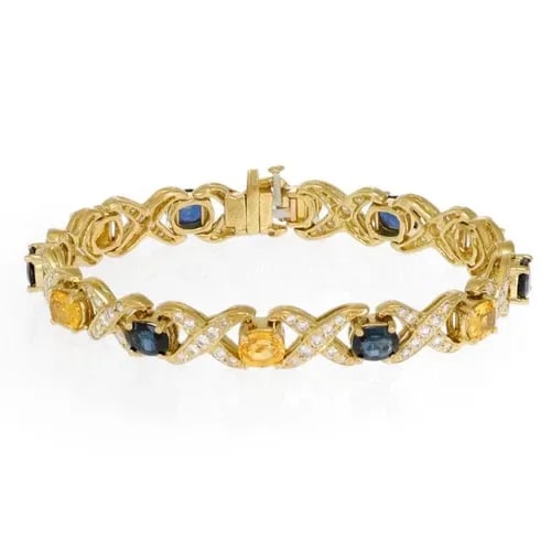 DIAMOND SAPPHIRE 18K YELLOW GOLD 8MM WIDE X LINK BRACELET (1 of 2)