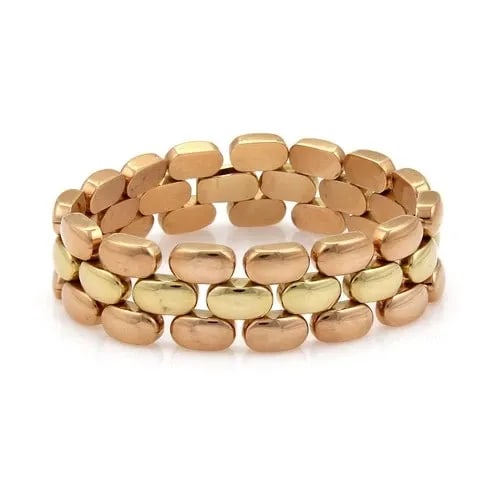 GOLD 3 ROW BRACELET 18K ROSE & YELLOW PANTHER LINK 18MM WIDE RETRO (1 of 2)