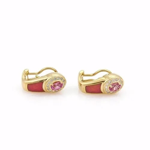FABERGE GOLD DIAMOND EARRINGS 18K YELLOW GEMSTONE & ENAMEL POST CLIP BOX (1 of 2)