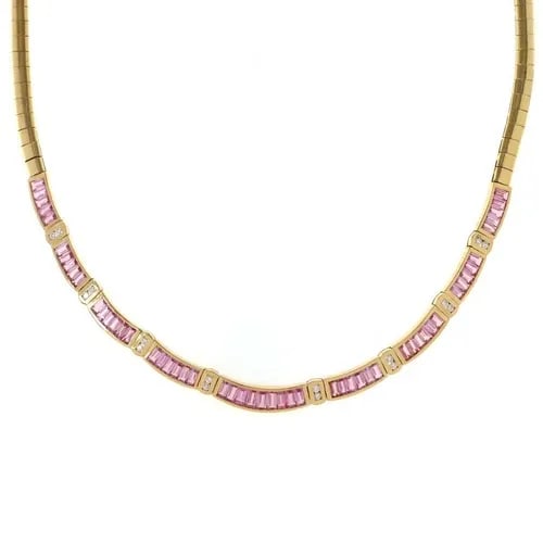 DIAMOND PINK SAPPHIRE NECKLACE 18K YELLOW GOLD COLLAR (1 of 2)