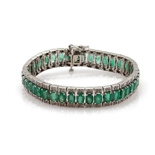 EMERALD &DIAMOND BRACELET 14K WHITE GOLD FLEX LINK ESTATE W/APPRAISAL (1 of 2)