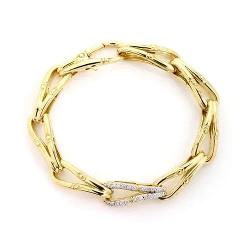 JOHN HARDY MODERN DIAMOND 18K GOLD FISH BONE FLEX LINK BRACELET (1 of 2)