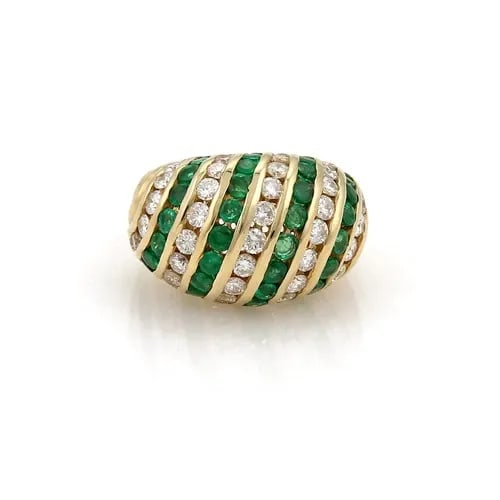 HAMMERMAN BROTHERS EMERALD GOLD RING DIAMOND 3.30CT 14K YELLOW DOME BAND SIZE 6: HAMMERMAN BROTHERS EMERALD GOLD RING DIAMOND 3.30CT 14K YELLOW DOME BAND SIZE 6 This gorgeous authentic ring is by Hammerman Brothers, it is crafted from 14k yellow gold and has a high dome form with 