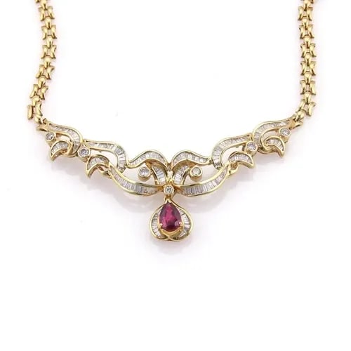 DIAMONDS & GEMSTONE NECKLACE GOLD 18K YELLOW FANCY ESTATE (1 of 2)