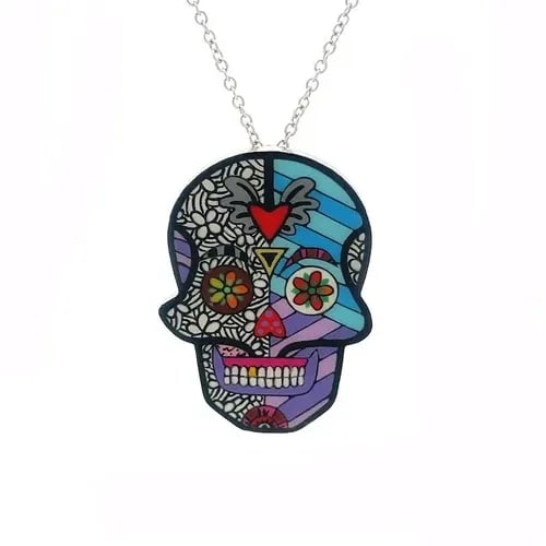 ROMERO BRITTO X OC GOLD ENAMEL SKULL PENDANT CONVERTIBLE RING 18K WHITE: ROMERO BRITTO X OC GOLD ENAMEL SKULL PENDANT CONVERTIBLE RING 18K WHITE This authentic convertible pendant and ring with chain is crafted from solid 18k white gold. The large pendant features a colorf