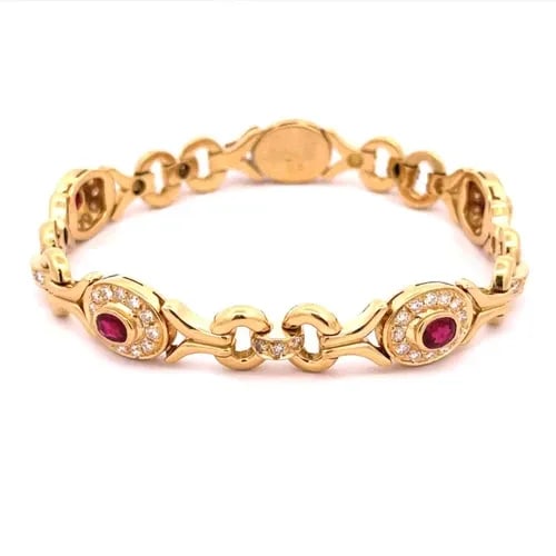 DIAMOND & RUBY BRACELET 18K YELLOW GOLD 10MM WIDE FANCY LINK (1 of 2)