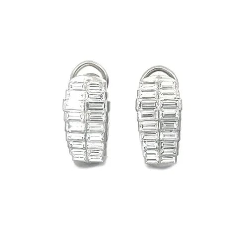 DIAMOND PLATINUM EARRINGS 3.8CT INVISIBLE SET HALF HOOP STYLE (1 of 2)