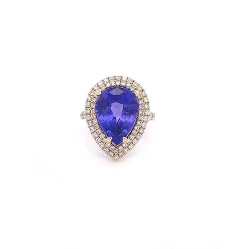 TANZANITE & DIAMOND GOLD RING 14K YELLOW PEAR SHAPE COCKTAIL STYLE (1 of 2)