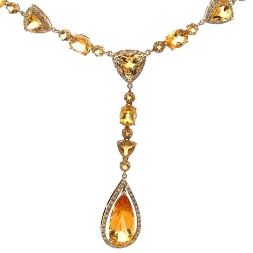 DIAMOND CITRINE GOLD NECKLACE 14K YELLOW TEARDROP LARIAT STYLE: DIAMOND CITRINE GOLD NECKLACE 14K YELLOW TEARDROP LARIAT STYLE Elevate your jewelry collection with the diamond citrine gold necklace, a stunning piece that marries elegance with a touch of luxury. Cr
