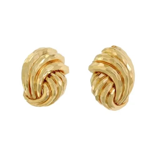 HENRY DUNAY 18K YELLOW GOLD HAND HAMMERED FANCY SHELL CLIP ON EARRINGS (1 of 2)