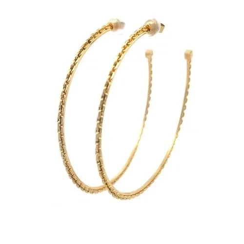 LOUIS VUITTON GOLD HOOP EARRINGS EXTRA LARGE 18K YELLOW CHAIN LINK STYLE: This chic fashionable extra large pair earrings are by by Louis Vuitton, they feature a unique chain link design around the hoop. With a round shape and a large diameter of 70mm, these earrings are de