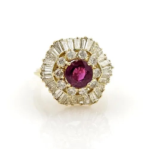 DIAMONDS & GEM GOLD RING 14K YELLOW BALLERINA COCKTAIL DESIGN SIZE 6.75 (1 of 2)