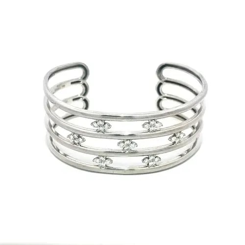 JOSE HESS DIAMOND GOLD CUFF BRACELET 4 ROW BIRKS 18K WHITE FLORAL MOTIF (1 of 2)