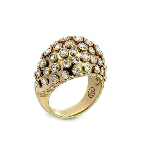 JOHN HARDY DIAMONDS RING 18K YELLOW GOLD MOVABLE SPOUTS DOME SIZE 8: JOHN HARDY DIAMONDS RING 18K YELLOW GOLD MOVABLE SPOUTS DOME SIZE 8 This is a lovely authentic 18k yellow gold ring by John Hardy. It features a 19mm dome top, concave on the inside with tapered shank