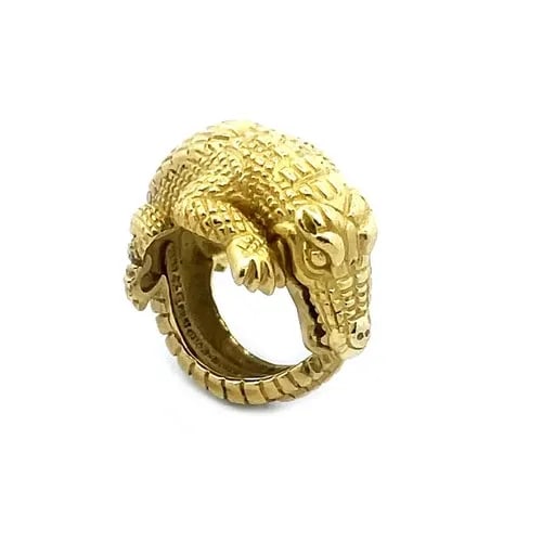 KIESELSTEIN CORD 3D GOLD RING 18K YELLOW DETAILED ALLIGATOR BAND SIZE 8 (1 of 2)