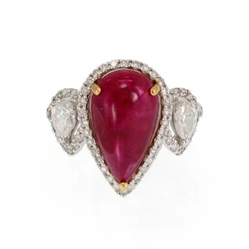 STUNNING GIA 4.80CT RUBY DIAMOND 18K TWO TONE GOLD COCKTAIL RING SIZE 7: STUNNING GIA 4.80CT RUBY DIAMOND 18K TWO TONE GOLD COCKTAIL RING SIZE 7 Stunning GIA 4.80ct Ruby Diamond 18k Two Tone Gold Cocktail Ring Size 7 Description This is a magnificent cocktail ring, crafted