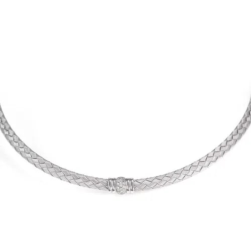 ROBERTO COIN DIAMOND 18K WHITE GOLD PARQUET SILK WEAVE CHOKER NECKLACE (1 of 2)