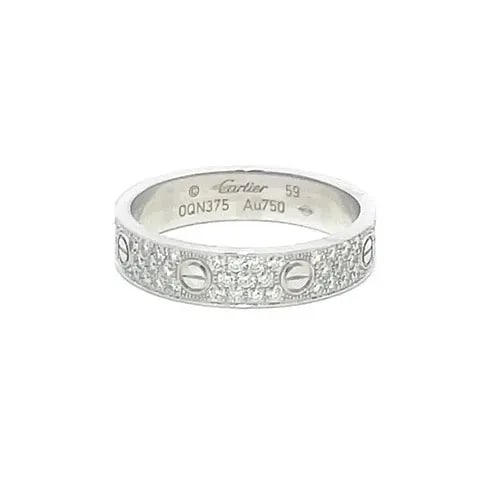 CARTIER LOVE RING GOLD SMALL MODEL PAVED DIAMOND 18K WHITE BOX PAPER SIZE 9: CARTIER LOVE RING GOLD SMALL MODEL PAVED DIAMOND 18K WHITE BOX PAPER SIZE 9 The Cartier Love Small Model Diamond Ring is a stunning piece of fine jewelry made of 18k white gold. It features pave set d