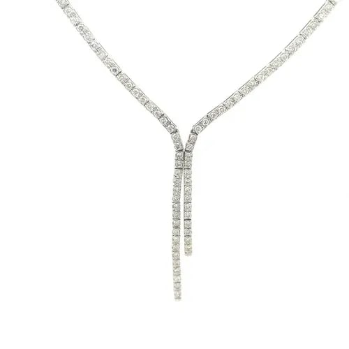 DIAMOND 14K GOLD LARIAT NECKLACE WHITE GOLD RECTANGLE LINKS (1 of 2)