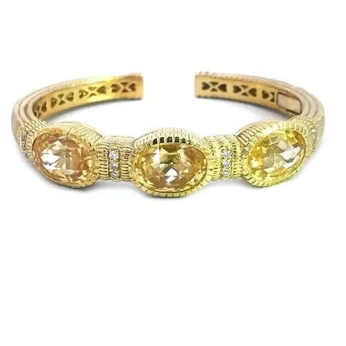 JUDITH RIPKA DIAMOND GOLD BRACELET 18K YELLOW 3 STONE CUFF STYLE (1 of 2)