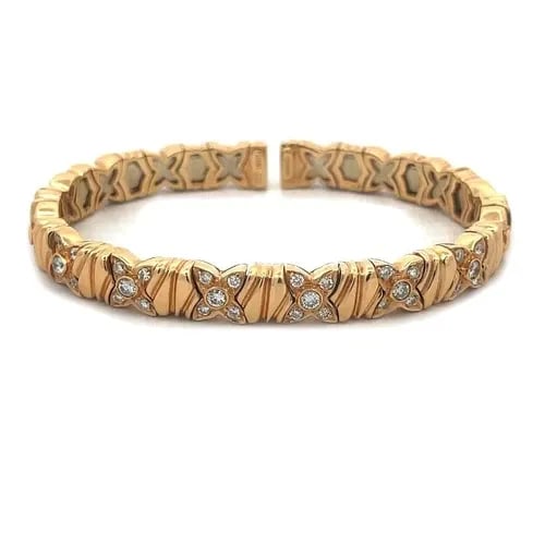 GIOVANE DIAMOND GOLD BRACELET 18K YELLOW FLORAL MOTIFS FLEX BAND (1 of 2)