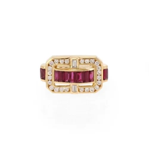 CHARLES KRYPELL RUBY RING DIAMOND 18K YELLOW GOLD FANCY LONG TOP SIZE 6 (1 of 2)