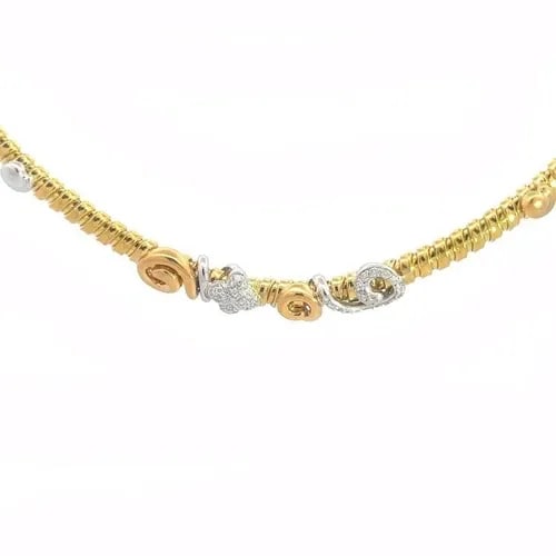 LA NOUVELLE BAGUE DIAMOND GOLD NECKLACE 18K TWO TONE SPIRAL FLEX STYLE: LA NOUVELLE BAGUE DIAMOND GOLD NECKLACE 18K TWO TONE SPIRAL FLEX STYLE This beautiful authentic necklace by by Nouvelle Bague, it is crafted from 18k yellow and white gold featuring a 6mm Tubogas