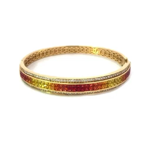 DIAMOND SAPPHIRE GOLD BRACELET 18K YELLOW MULTI COLOR RAINBOW SAPPHIRE (1 of 2)