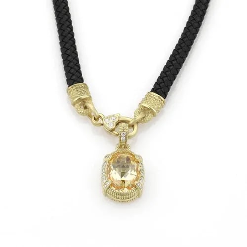 JUDITH RIPKA DIAMOND & CANARY CRYSTAL 18K YGOLD PENDANT LEATHER NECKLACE (1 of 2)