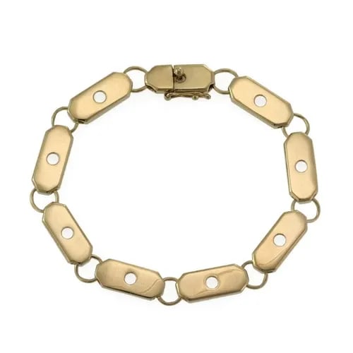 HENRY DUNAY 18K YELLOW GOLD BAR LINK BRACELET 8.25" LONG: HENRY DUNAY 18K YELLOW GOLD BAR LINK BRACELET 8.25" LONG Henry Dunay 18k Yellow Gold Bar Link Bracelet 8.25" Long Description This is an authentic bracelet by Henry Dunay, it is crafted from 18k yello