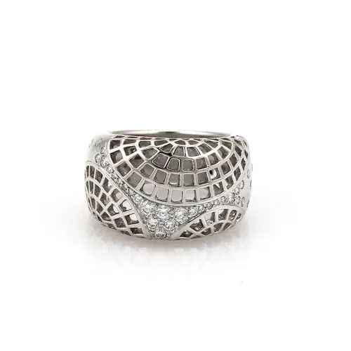 CARTIER RING DIAMOND 18K WHITE GOLD SPIDER WEB WIDE DOME BAND SIZE 50-US 5: CARTIER RING DIAMOND 18K WHITE GOLD SPIDER WEB WIDE DOME BAND SIZE 50-US 5 The Cartier Ring is a luxurious and elegant piece of fine jewelry, crafted with 18k white gold and featuring stunning diamond
