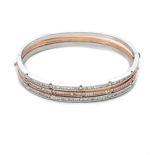 DIAMOND GOLD BRACELET SET OF 3 GOLD BANGLES 2.96CT 18K ROSE WHITE GOLD (1 of 2)