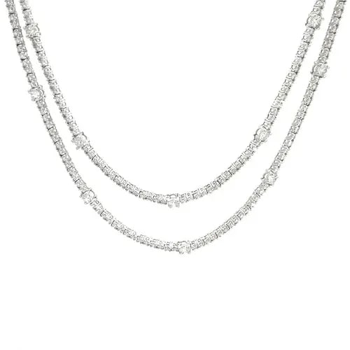 DIAMOND GOLD NECKLACE 18K WHITE DOUBLE STRAND LAYERED STYLE (1 of 2)
