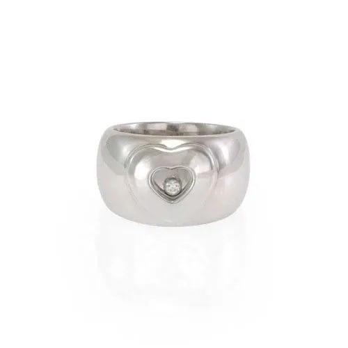 CHOPARD HAPPY DIAMOND RING 18K WHITE GOLD 13MM WIDE HEART DOME BAND (1 of 2)
