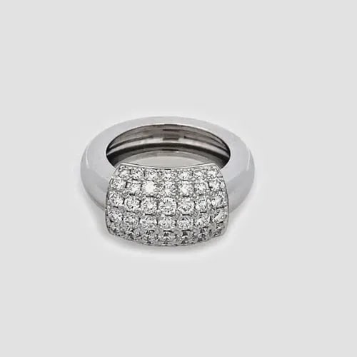 PIAGET RING PAVE DIAMONDS SLIDE BAR TOP 18K WHITE GOLD SIZE 6.5: The Piaget Ring is a luxurious piece of fine jewelry featuring a slide bar design with pave diamonds set in 18k white gold. This size 6.5 ring is crafted by the renowned brand Piaget, known for its hi