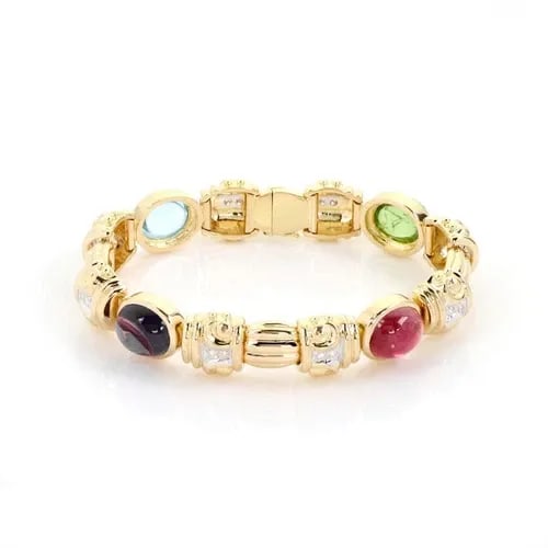 DIAMOND & TOURMALINE 14K TWO TONE GOLD OVAL LINK BRACELET (1 of 2)