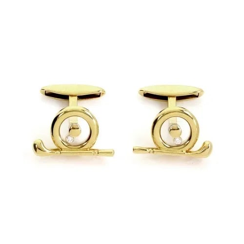 CHOPARD HAPPY DIAMOND 18K YELLOW GOLD GOLF CLUB STUD CUFFLINKS: CHOPARD HAPPY DIAMOND 18K YELLOW GOLD GOLF CLUB STUD CUFFLINKS Chopard Happy Diamond 18k Yellow Gold Golf Club Stud Cufflinks Description This is an elite and authentic pair of cufflinks by Chopard fr