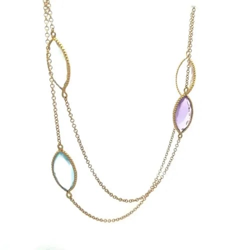 ROBERTO COIN GOLD & GEMS NECKLACE MULTICOLOR MARQUISE 18K YELLOW 31.5" L (1 of 2)