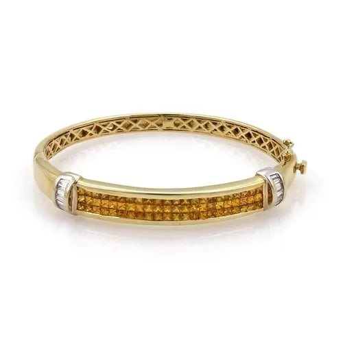 ESTATE 5.50CT DIAMOND & YELLOW SAPPHIRE 14K GOLD BANGLE BRACELET (1 of 2)