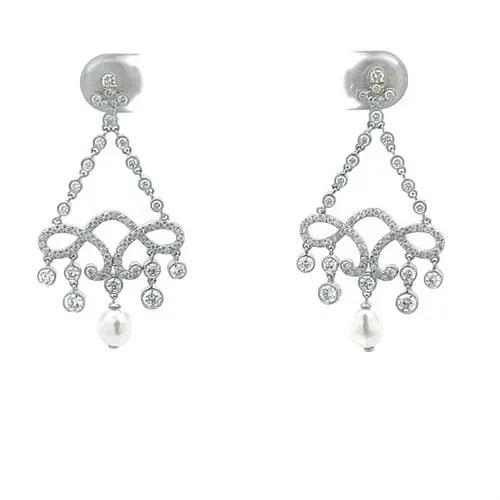 TIFFANY & CO. DIAMOND PLATINUM EARRINGS PEARLS DANGLE CHANDELIER STYLE (1 of 2)