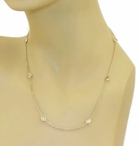 DIAMOND NECKLACE BY THE YARD 14K YELLOW GOLD BEZEL SET (1 of 2)