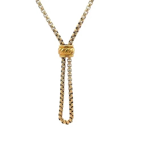 DAVID YURMAN GOLD SLIDE NECKLACE 18K YELLOW ADJUSTABLE TASSEL BOX CHAIN: DAVID YURMAN GOLD SLIDE NECKLACE 18K YELLOW ADJUSTABLE TASSEL BOX CHAIN The 71100 David Yurman Gold Slide Necklace is a luxurious and elegant piece of fine jewelry. Made from 18k yellow gold, this adj