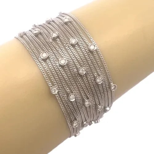 DIAMOND GOLD MULTISTRAND BRACELET 18K WHITE CURB LINK CHAIN BEZEL SET (1 of 2)