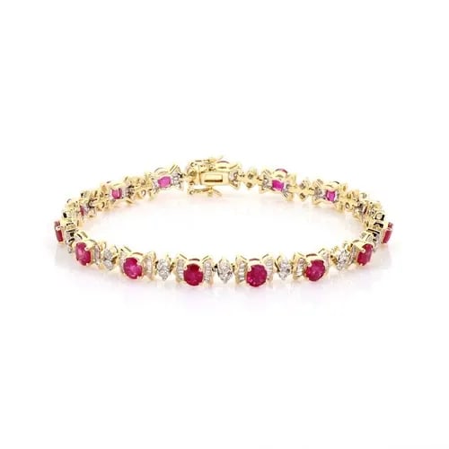 ESTATE 9.25CT RUBY & DIAMOND 14K TWO TONE GOLD TENNIS BRACELET: ESTATE 9.25CT RUBY & DIAMOND 14K TWO TONE GOLD TENNIS BRACELET Estate 9.25ct Ruby & Diamond 14k Two Tone Gold Tennis Bracelet Description This is a fabulous tennis bracelet, it is crafted from 14k yel