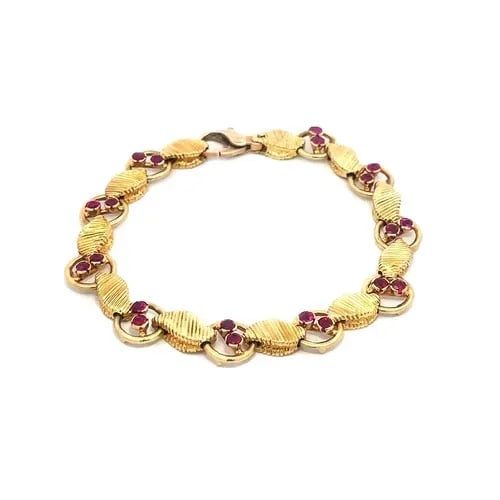NATURAL RUBIES BURMA GOLD BRACELET RETRO 18K 14K YELLOW LEAF RING LINKS GIA (1 of 2)