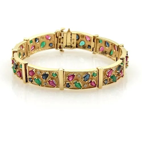DIAMOND & GEMS GOLD BRACELET 14K YELLOW GOLD PANEL LINKS (1 of 2)