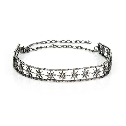 VICTORIAN STYLE 5.50CT DIAMOND 925 DARK SILVER STARS BAR LINK CHOKER NECKLACE (1 of 2)