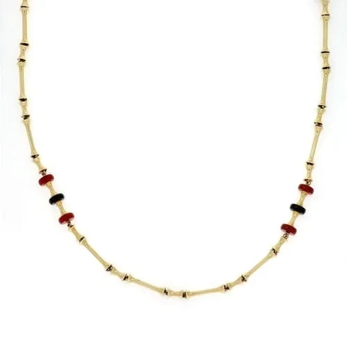 VINTAGE ONYX CARNELIAN 14K YELLOW GOLD FANCY BAR LINK NECKLACE 38" LONG (1 of 2)