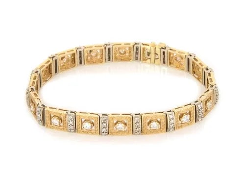 14K GOLD LINK BRACELET DIAMOND SOLID YELLOW GOLD OPEN STYLE SQUARE LINK (1 of 2)